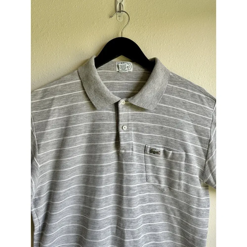 Lacoste Men's XL Gray Polo Shirt Stripe Embroidery Logo